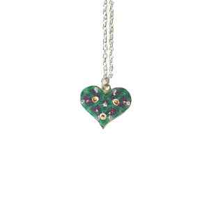 Green and Lavender Lattice Heart - Glass Micromosaic Pendant