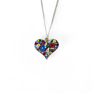 Red Floral Heart - Glass Micromosaic Pendant