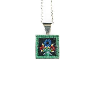 Jade Green and Black Floral Bouquet - Glass Micromosaic Pendant